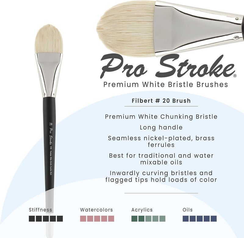 Creative Mark Pro Stroke Premium White Chungking Hog Bristle Artist Paint Brush - Filbert # 20 - Natural Bristle Brush w/Great Control Suitable for Oils, Watercolors, Acrylics, Alkyds, Caseins - Image 2